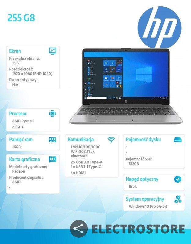 HP Inc. Notebook 255 G8 R5-5500U 512/16/W10P/15,6 3V5J3EA
