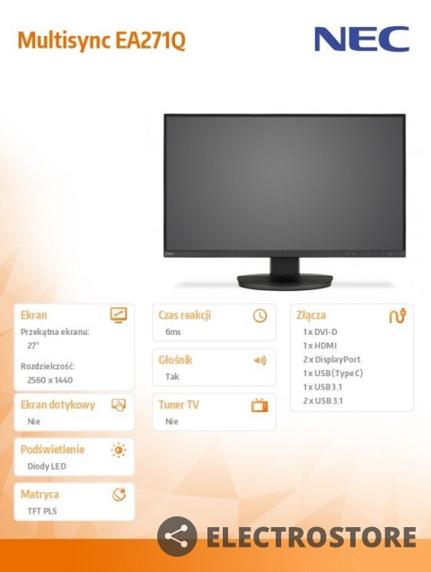 NEC Monitor Multisync EA271Q 27 WQHD Czarny NEC Monitor Multisync EA271Q 27 WQHD Czarny