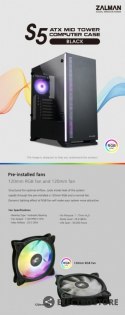 Zalman Obudowa S5 Black ATX Mid Tower PC Case RGB fan TG