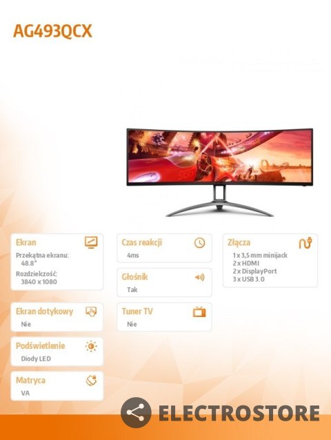 AOC Monitor AG493QCX 49 144Hz VA Curved HDMIx2 DPx2 AOC Monitor AG493QCX 49 144Hz VA Curved HDMIx2 DPx2