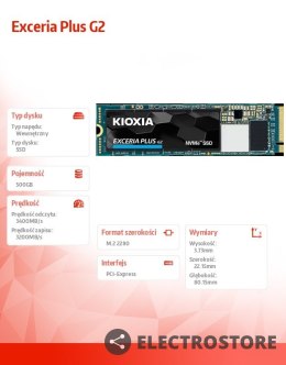 Kioxia Dysk SSD Exceria Plus G2 500GB NVMe 3400/3200Mb/s