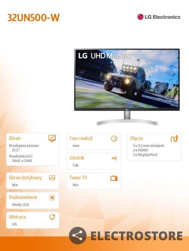 LG Electronics Monitor 32UN500-W 31.5 cala 4K UHD HDR 10 FreeSync