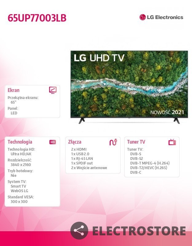 LG Electronics Telewizor LED 65 cali 65UP77003LB