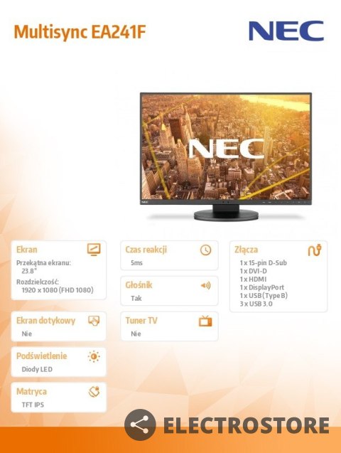 NEC Monitor Multisync EA241F IPS DP HDMI czarny 1920x1080 250cd/m2 NEC Monitor Multisync EA241F IPS DP HDMI czarny 1920x1080 250cd/m2