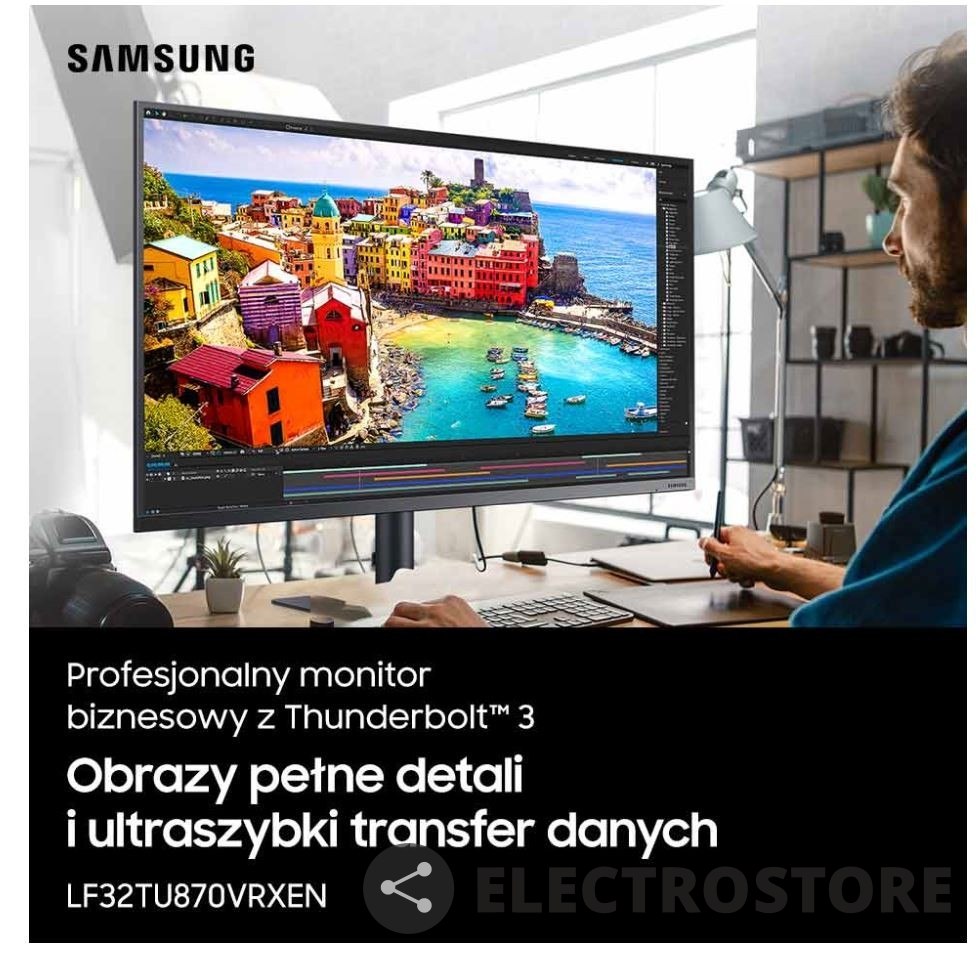Samsung Monitor 32 cale LF32TU870VRXEN VA 3840x2160 UHD 16:9 1xHDMI 2 (TB 3.0) 1xDP 2xUSB 3.0 LAN (RJ45) 5ms HAS+PIVOT płaski 3 lata on
