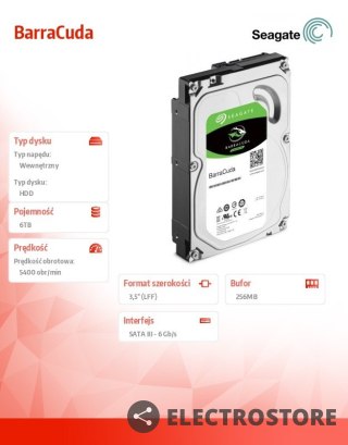 Seagate Dysk twardy BarraCuda 6TB 3.5 cala 256MB ST6000DM003