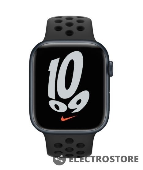 Apple Watch Nike Series 7 GPS, 45mm Koperta z aluminium w kolorze północy z paskiem sportowym Nike w kolorze antracyt/czarny - Regular