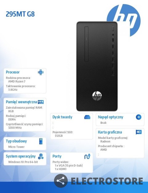 HP Inc. Komputer 295MT G8 R7-5700G 512/8GB/W10P 47M50EA HP Inc. Komputer 295MT G8 R7-5700G 512/8GB/W10P 47M50EA