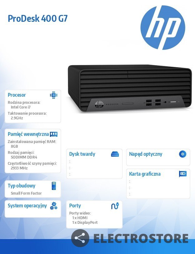 HP Inc. Komputer ProDesk 400SFF G7 i7-10700 512/8G/DVD/W10P 11M50EA HP Inc. Komputer ProDesk 400SFF G7 i7-10700 512/8G/DVD/W10P 11M50EA