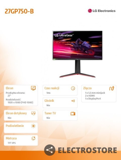 LG Electronics Monitor 27GP750-B 27 cali IPS UltraGear FHD 240Hz 1ms LG Electronics Monitor 27GP750-B 27 cali IPS UltraGear FHD 240Hz 1ms