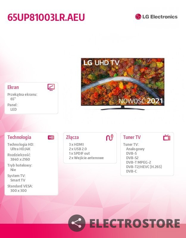 LG Electronics Telewizor LED 65 cali 65UP81003LR.AEU