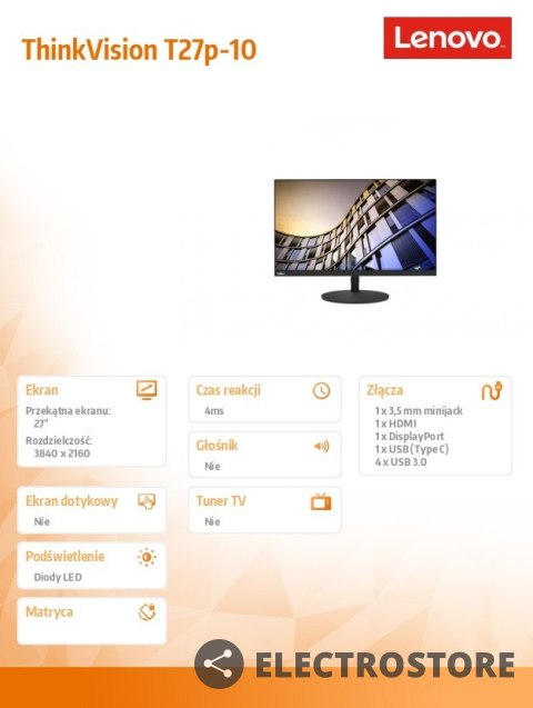 Lenovo Monitor 27 ThinkVision T27p-10 WLED LCD 61DAMAT1EU Lenovo Monitor 27 ThinkVision T27p-10 WLED LCD 61DAMAT1EU