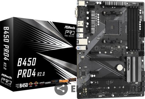 ASRock Płyta główna B450 PRO4 R2.0 AM4 4DDR4 DP/HDMI M.2 USB3.2 ATX ASRock Płyta główna B450 PRO4 R2.0 AM4 4DDR4 DP/HDMI M.2 USB3.2 ATX