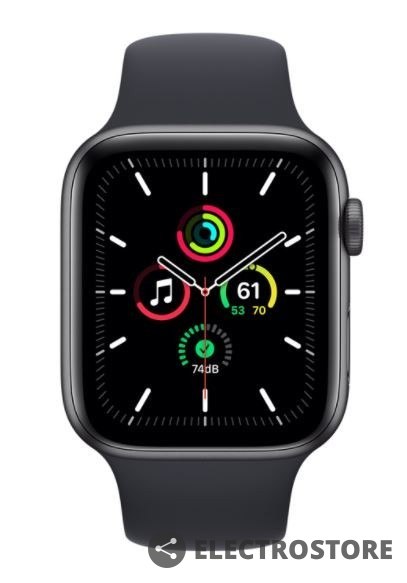 Apple Watch SE GPS, 44mm koperta z aluminium w kolorze gwiezdnej szarości z paskiem sportowym w kolorze północ - Regular