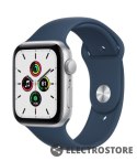 Apple Watch SE GPS, 44mm koperta z aluminium w kolorze srebrnym z paskiem sportowym w kolorze błękitnej toni - Regular