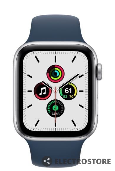 Apple Watch SE GPS, 44mm koperta z aluminium w kolorze srebrnym z paskiem sportowym w kolorze błękitnej toni - Regular Apple Watch SE GPS, 44mm koperta z aluminium w kolorze srebrnym z paskiem sportowym w kolorze błękitnej toni - Regular
