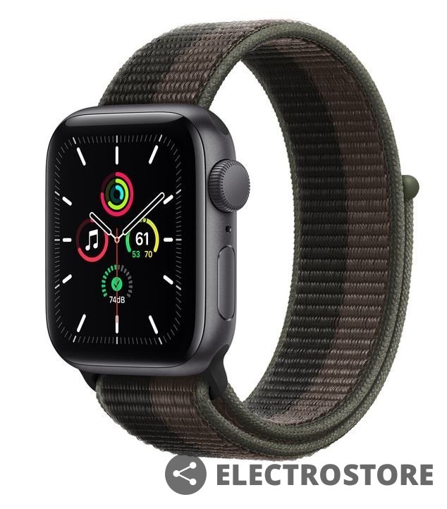 Apple Watch SE GPS + Cellular, 44mm koperta z aluminium w kolorze gwiezdnej szarości z opaską sportową w kolorze tornada/szarym