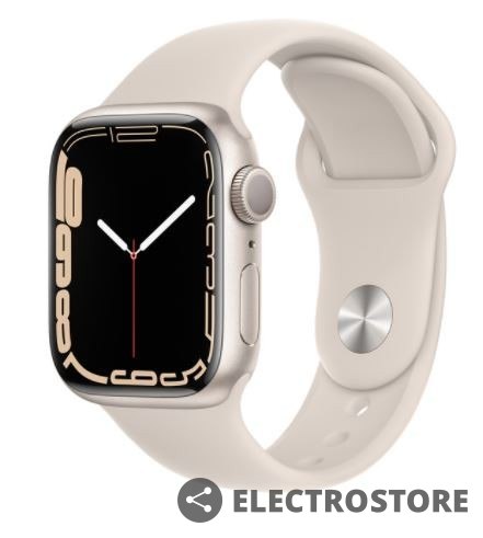 Apple Watch Series 7 GPS, 41mm Koperta z aluminium w kolorze księżycowej poświaty z paskiem sportowym w kolorze księżycowej poświaty -