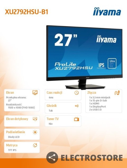 IIYAMA Monitor 27 cali XU2792HSU-B1 IPS,Full HD,HDMI,DP,VGA,USB,SLIM IIYAMA Monitor 27 cali XU2792HSU-B1 IPS,Full HD,HDMI,DP,VGA,USB,SLIM