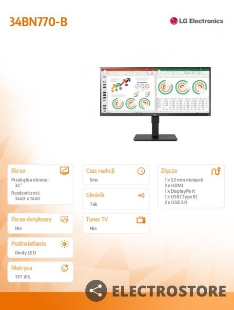 LG Electronics Monitor 34 cale 34BN770-B UltraWide QHD IPS HDR10 LG Electronics Monitor 34 cale 34BN770-B UltraWide QHD IPS HDR10