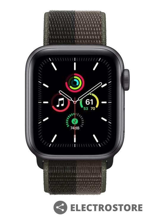 Apple Watch SE GPS + Cellular, 40mm koperta z aluminium w kolorze gwiezdnej szarości z opaską sportową w kolorze tornada/szarym