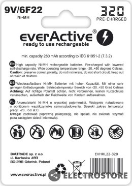 EverActive Akumulator 6F22/9V Ni-MH 320 mAh 1 szt. ready to use