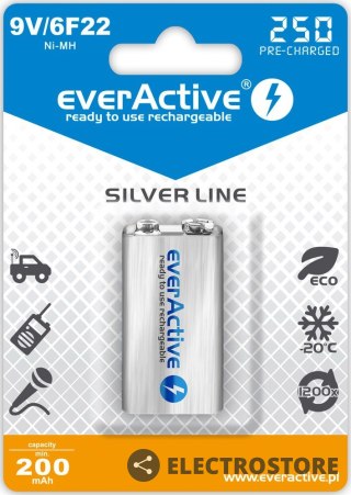 EverActive Akumulatorek 6F22/9V NI-MH 250 mAh 1 szt. ready to use