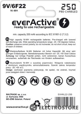 EverActive Akumulatorek 6F22/9V NI-MH 250 mAh 1 szt. ready to use