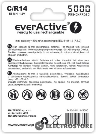 EverActive Akumulatorki R14/C NI-MH 5000 mAh 2 szt. ready to use