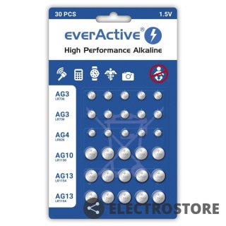 EverActive Baterie alkaliczne mini AGMIX ZESTAW 30 szt. 10x LR41, 5x LR626,5x LR1130, 10x LR1154