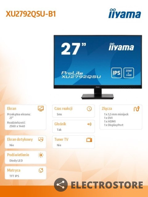 IIYAMA Monitor 27 cali XU2792QSU-B1 IPS,WQHD,DVI,HDMI,DP,USB3.0.FREESYNC IIYAMA Monitor 27 cali XU2792QSU-B1 IPS,WQHD,DVI,HDMI,DP,USB3.0.FREESYNC