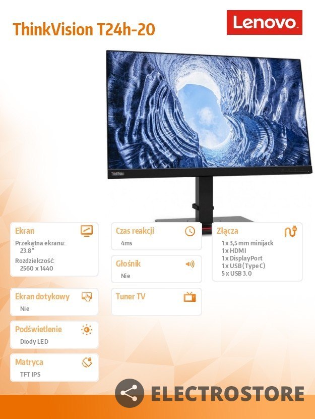 Lenovo Monitor 23.8 ThinkVision T24h-20 LCD 61F0GAT1EU