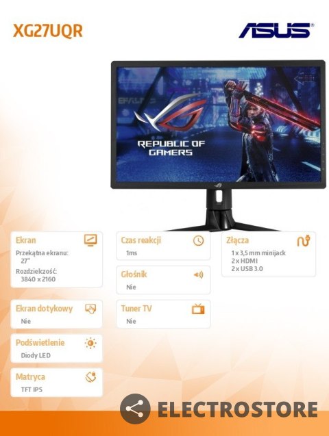 Asus Monitor 27 cali XG27UQR ROG STRIX IPS 4K UHD 144Hz DP HDMI USB 100X100 Asus Monitor 27 cali XG27UQR ROG STRIX IPS 4K UHD 144Hz DP HDMI USB 100X100
