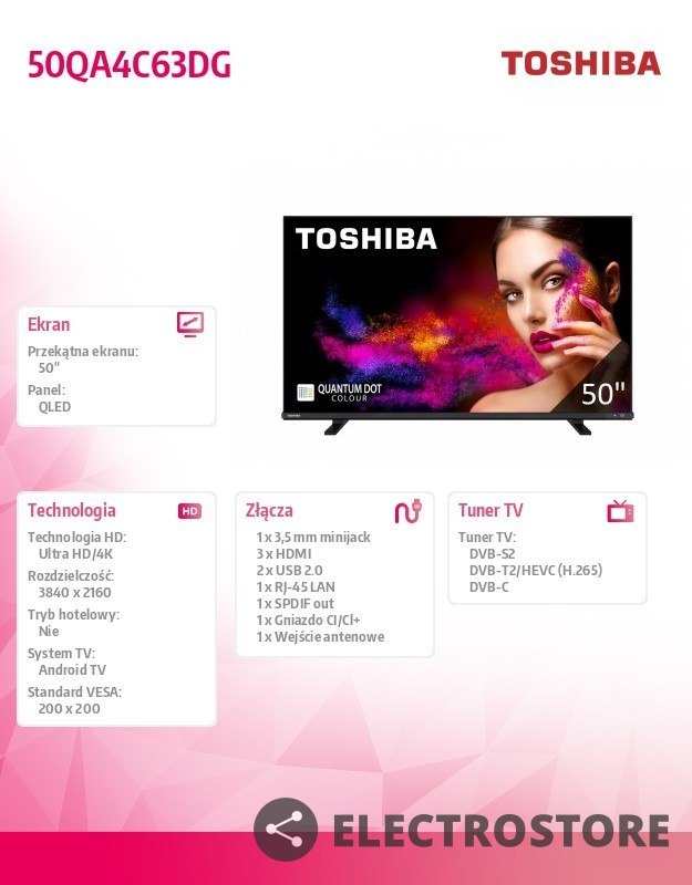 Toshiba Telewizor QLED 50 cali 50QA4C63DG