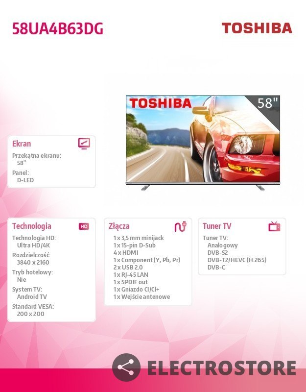 Toshiba Telewizor LED 58 cali 58UA4B63DG