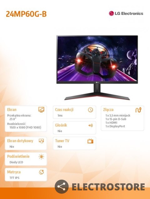LG Electronics Monitor 24MP60G-B 23.8 cala IPS Full HD AMD FreeSync 1ms MBR LG Electronics Monitor 24MP60G-B 23.8 cala IPS Full HD AMD FreeSync 1ms MBR
