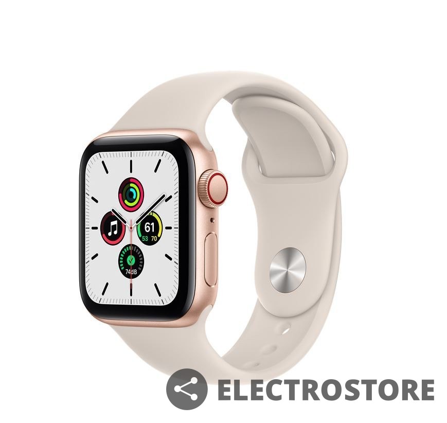 Apple Watch SE GPS + Cellular, 44mm koperta z aluminium w kolorze złotym z paskiem sportowym w kolorze księżycowej poświaty - Regular Apple Watch SE GPS + Cellular, 44mm koperta z aluminium w kolorze złotym z paskiem sportowym w kolorze księżycowej poświaty - Regular