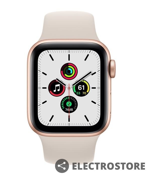 Apple Watch SE GPS + Cellular, 44mm koperta z aluminium w kolorze złotym z paskiem sportowym w kolorze księżycowej poświaty - Regular