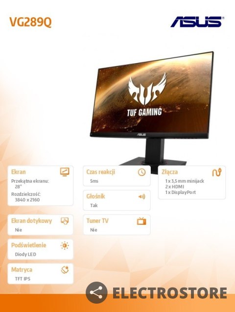 Asus Monitor gamingowy VG289Q TUF 28 cali IPS 4K UHD 3840x2160 DP HDMI Asus Monitor gamingowy VG289Q TUF 28 cali IPS 4K UHD 3840x2160 DP HDMI