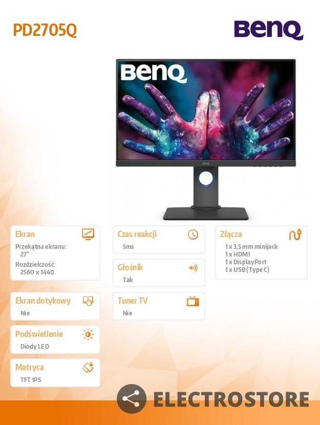 Benq Monitor 27 cali PD2705Q LED 5ms/QHD/IPS/HDMI/DP/USB