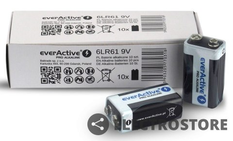 EverActive Bateria alkaliczna R9/6LR61 9V PRO ALKALINE, Opakowanie 10 szt.