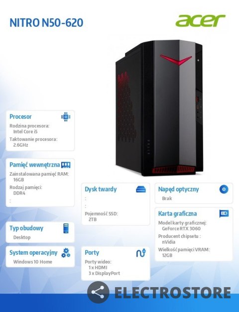 Acer Komputer NITRO N50-620 W10/i5-11400F/16/RTX3060 Acer Komputer NITRO N50-620 W10/i5-11400F/16/RTX3060