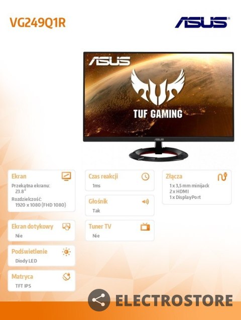 Asus Monitor VG249Q1R 23.8 cala TUF IPS HDMI DP Głośnik FS Asus Monitor VG249Q1R 23.8 cala TUF IPS HDMI DP Głośnik FS