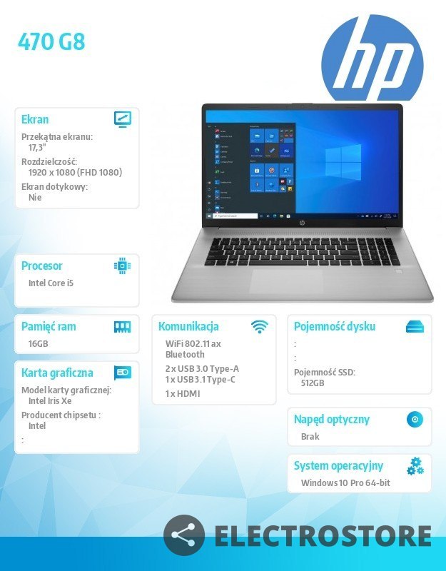 HP Inc. Notebook 470 G8 i5-1135G7 512/16/W10P/17.3 3S8R3EA