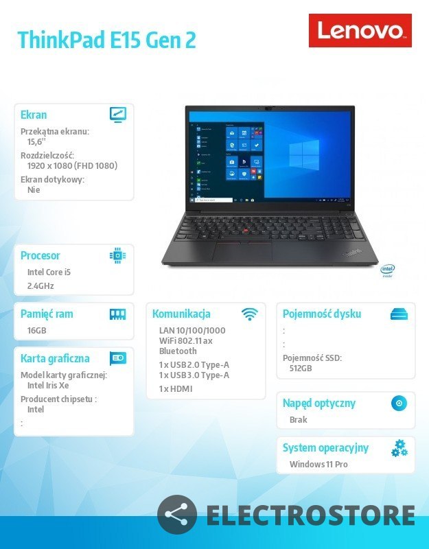 Lenovo Laptop ThinkPad E15 G2 20TD00GSPB W11Pro i5-1135G7/16GB/512GB/INT/15.6 FHD/1YR CI