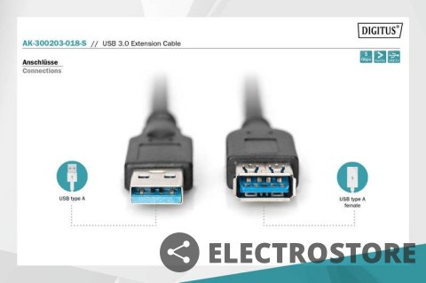 Digitus Kabel przedłużający USB 3.1 Gen.1 SuperSpeed 5Gbps Typ USB A/USB A M/Ż czarny 1,8m Digitus Kabel przedłużający USB 3.1 Gen.1 SuperSpeed 5Gbps Typ USB A/USB A M/Ż czarny 1,8m