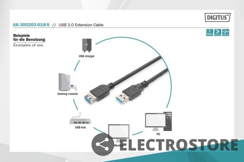 Digitus Kabel przedłużający USB 3.1 Gen.1 SuperSpeed 5Gbps Typ USB A/USB A M/Ż czarny 1,8m Digitus Kabel przedłużający USB 3.1 Gen.1 SuperSpeed 5Gbps Typ USB A/USB A M/Ż czarny 1,8m