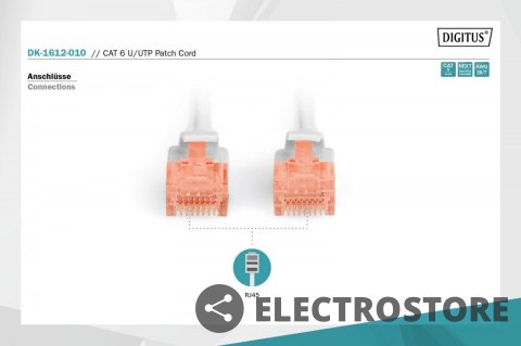 Digitus Patch cord U/UTP kat.6 PVC 1m szary Digitus Patch cord U/UTP kat.6 PVC 1m szary