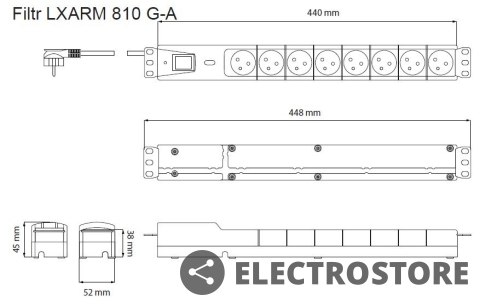 Lestar Listwa przeciwprzepięciowa LXARM 810, 3L, PDU, 5,0m, czarna Lestar Listwa przeciwprzepięciowa LXARM 810, 3L, PDU, 5,0m, czarna