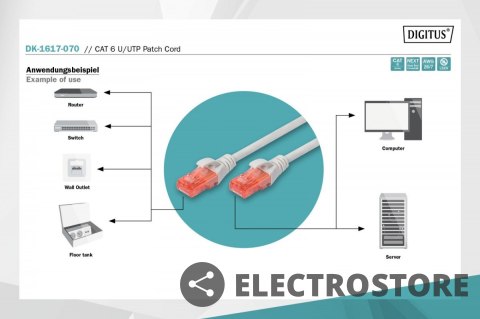 Digitus Patch cord nieekranowany U/UTP Kat.6 AWG 26/7 miedź LSOH 7,0 m Szary Digitus Patch cord nieekranowany U/UTP Kat.6 AWG 26/7 miedź LSOH 7,0 m Szary